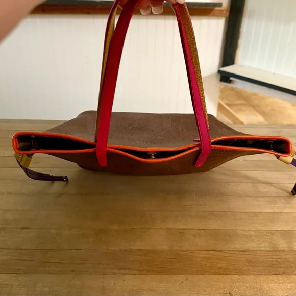 Etro Milano Brown Paisley Medium Shopper Tote Bag with Neon Trim & Straps - Picture 8 of 14